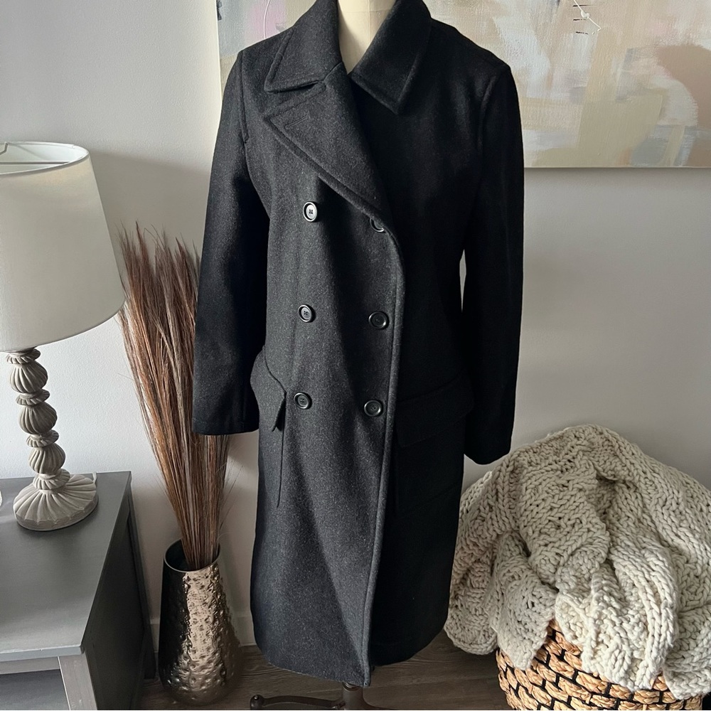 J. Crew wool trench coat double breasted in black women’s size medium